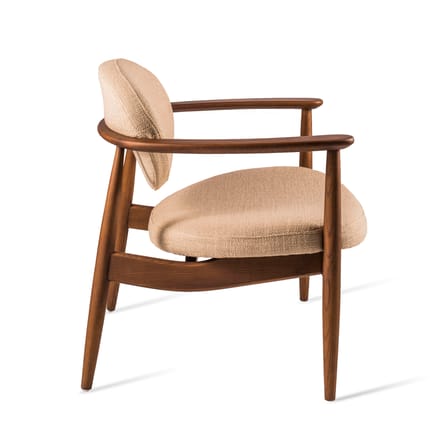 Poltrona imbottita Roundy tessuto bianco beige legno naturale / Tessuto & legno - Pols Potten