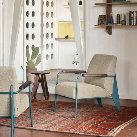 Fauteuil rembourré Fauteuil de Salon métal tissu beige / Jean Prouvé, 1939 - Vitra
