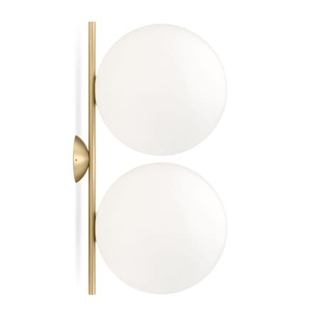 Applique IC Double 1 verre blanc or métal / Plafonnier - L 42 cm, Ø 20 cm - Flos