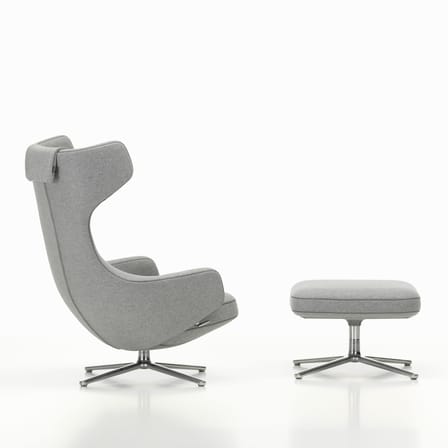 Set fauteuil & repose-pieds Grand Repos tissu gris / Pivotant & inclinable - Vitra