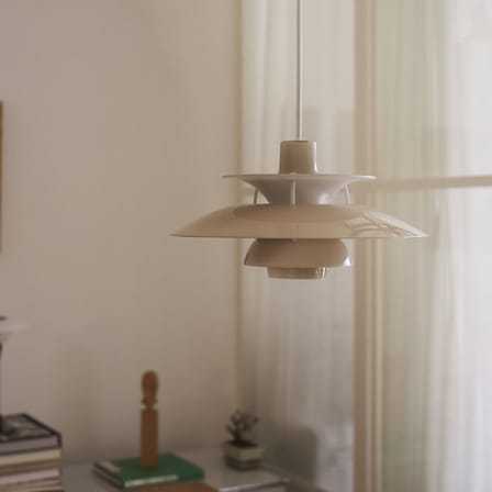 Sospensione PH 5 Opal materiale plastico beige / Ø 32 cm - Riedizione del 1958 - Louis Poulsen