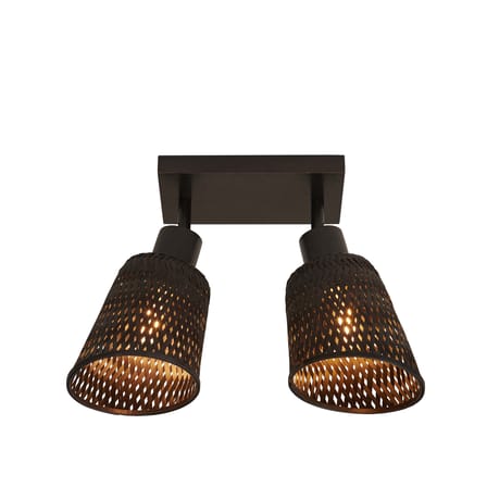Plafonnier spot orientable Java fibre végétale bois beige / bambou tressé / 2 spots orientables - L 22 cm - GOOD&MOJO