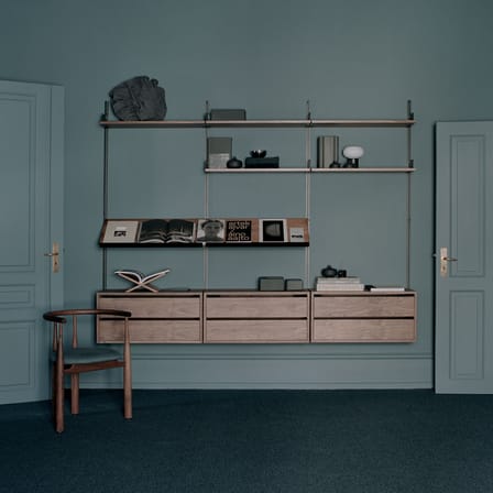 Rangement mural  bois marron / Meuble d'entrée - L 163,5 x P 35 x H 190 cm / 4 tiroirs + tringle - NEW WORKS