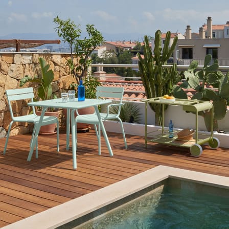 Table carrée Luxembourg métal bleu / 80 x 80 cm - 4 pieds - Fermob