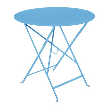 Table pliante Bistro métal bleu /Ø 77 cm - 3/4 personnes - Trou pour parasol - Fermob