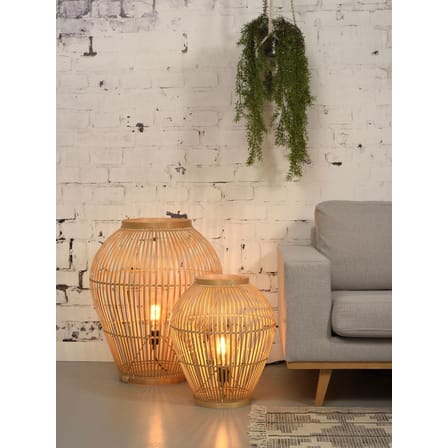 Lampe à poser Tuvalu Large fibre végétale beige bois naturel / Bambou - H 70 cm / Seconde vie - GOOD&MOJO