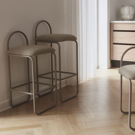 Tabouret de bar rembourré Angui Large tissu beige / H 75 cm - Tissu polyester recyclé - AYTM