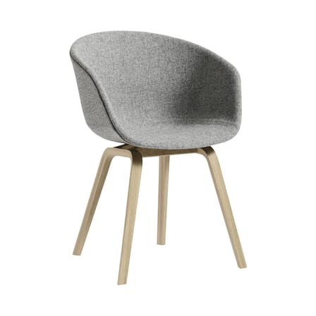 Fauteuil rembourré About a chair AAC23 tissu gris bois naturel / Tissu intégral & chêne verni mat - Hay