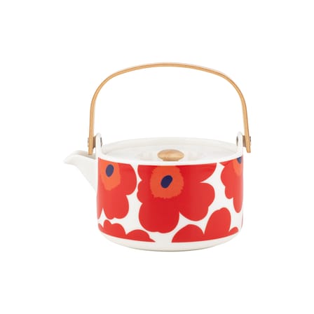 Théière Unikko céramique rouge / 70 cl - Poignée bois - Marimekko