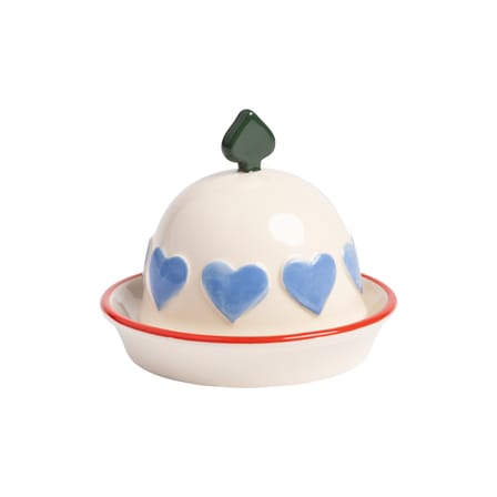 Hearts Pot ceramic blue / Small pot with lid - Ø 10 x H 8 cm - & klevering