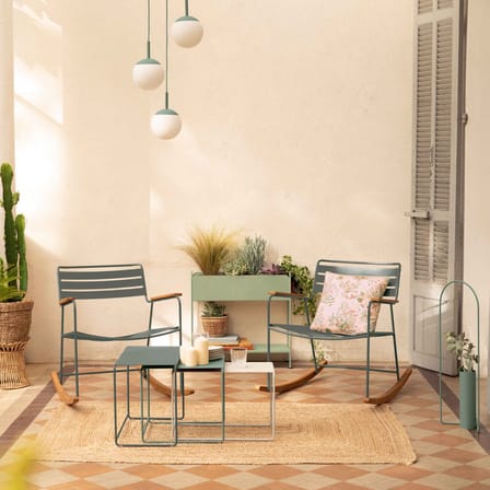 Rocking chair Surprising métal bleu / teck - Fermob