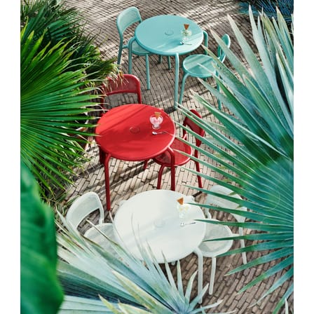 Table ronde Toní Bistreau métal beige / Ø 80 cm - Trou pour parasol + bougeoir amovible - Fatboy
