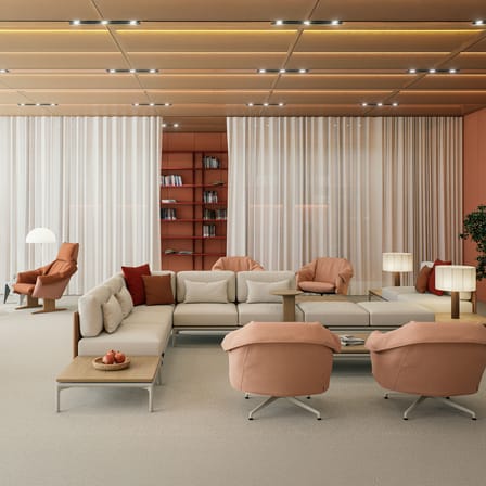 Fauteuil pivotant Bascule Lowback tissu orange / Mécanisme d’inclinaison - Piètement 4 branches - Vitra