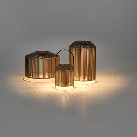 Lampe solaire d'extérieur Mora LED tissu gris / Poignée - Recharge solaire ou secteur / Ø 26 x H 54 cm - Corde polypropylène - Vincent Sheppard