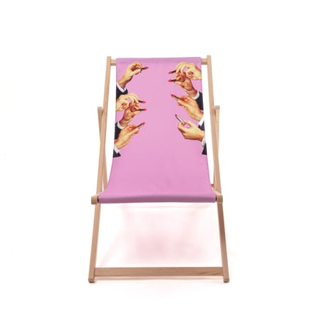 Chaise longue pliable inclinable Toiletpaper bois multicolore / Lipsticks pink - Seletti