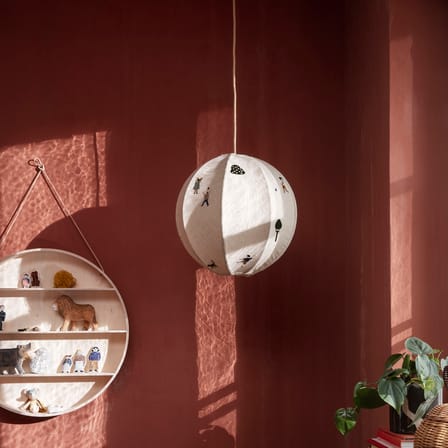 The Park Lampshade textile beige / Ø 35 cm - Hand-embroidered motifs - Ferm Living