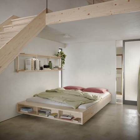 Lit double Merge / Pour matelas 180 x 200 cm - Banc / rangement intégré - KARUP DESIGN