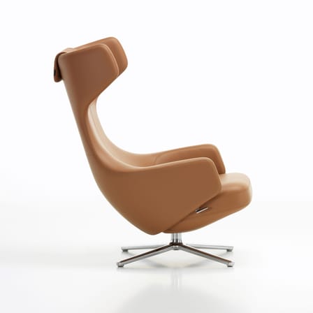 Fauteuil rembourré Grand Repos cuir marron / Pivotant & inclinable - Vitra
