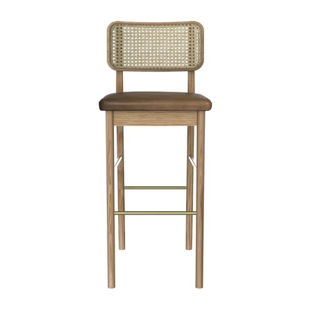 Chaise de bar rembourrée Cannage cuir marron / H 65 cm - RED Edition