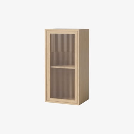 Rangement mural Case bois naturel / L 35 x H 70 cm - 1 porte verre cannelé - Bolia