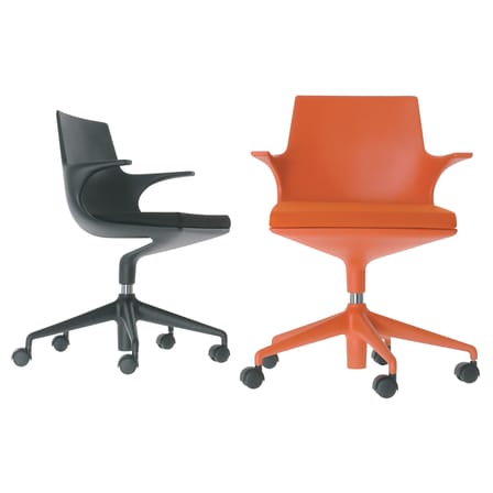 Fauteuil à roulettes Spoon Chair plastique blanc / Rembourré - Kartell
