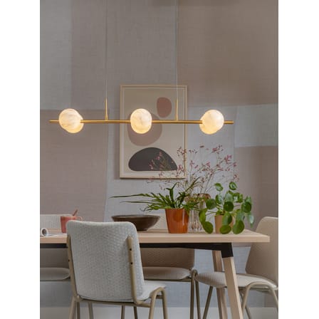 Suspension Carrara métal blanc or / 6 globes - Verre effet marbre / L 105 x H 20 cm / Seconde vie - It's about Romi
