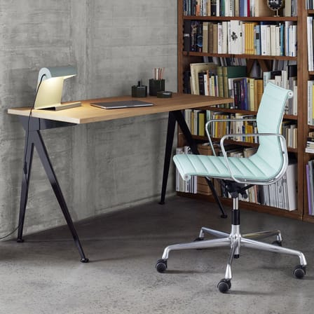 Bureau Compas Direction métal bleu bois naturel / Jean Prouvé, 1953 - L 125 cm - Vitra