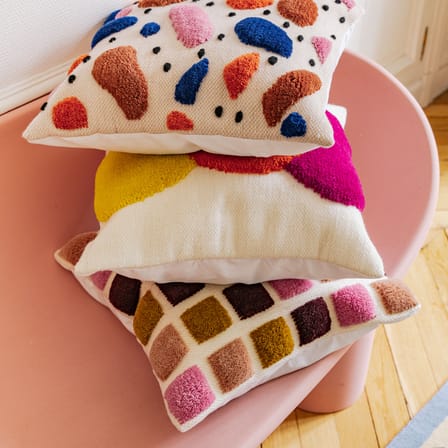 Tetris Brown Cushion textile multicoloured / 45 x 45 cm - Hand-woven Wool - COLORTHERAPIS