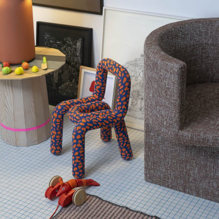 Chaise enfant Mini Bold tissu bleu & orange / Rembourrée - Moustache