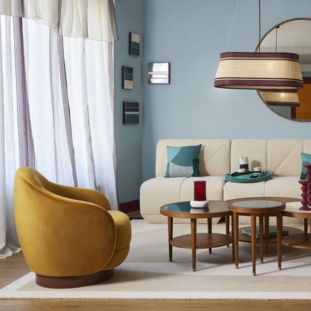 Fauteuil pivotant Bozzolo tissu vert / Moyen modèle - L 75 cm / Laine bouclette - Maison Sarah Lavoine