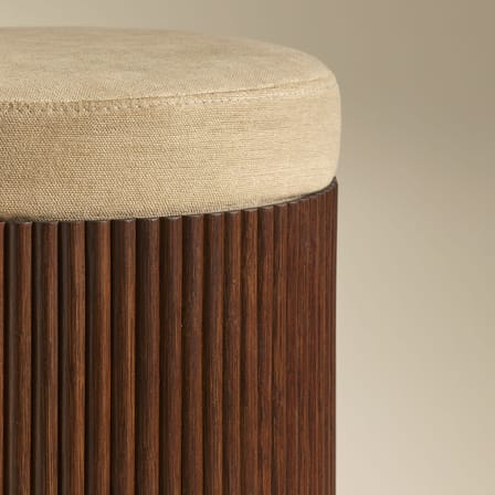 Pouf Riviera tessuto beige / Tavolo (cuscino rimovibile) - Rattan e Lino - Ø 36 x H 45 cm - Maison Sarah Lavoine