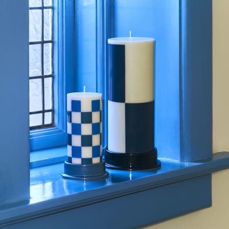 Bougeoir Column Large céramique bleu / Pour bougie bloc - Ø 12,8 cm - Hay