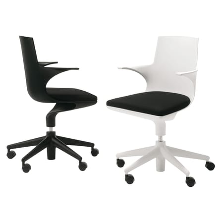 Fauteuil à roulettes Spoon Chair plastique blanc / Rembourré - Kartell