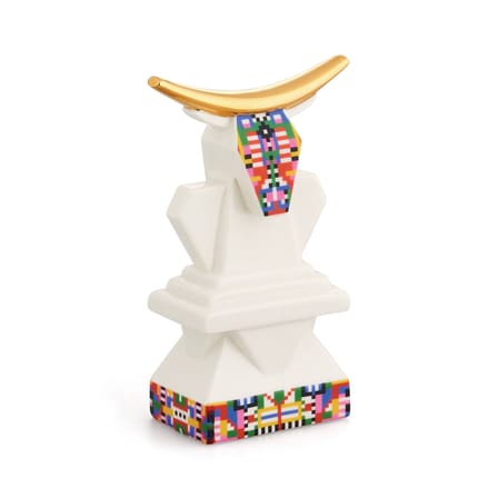 Krippenfigur Cow keramik weiß / Porzellan handbemalt - Alessi