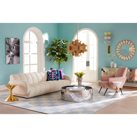 Divano destro Brigitte tessuto bianco beige / 3 posti - L 223 cm / Lana riccia - Jonathan Adler