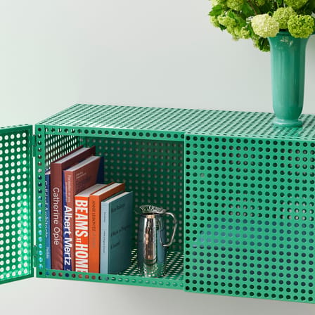 Rangement mural Perforated Cabinet Small métal vert / L 89 x P 40 x H 45 cm - Hay
