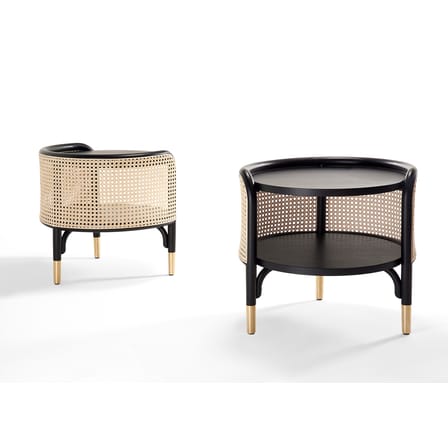 Table d'appoint Mos fibre végétale bois noir beige / 50 x 47 cm - Cannage & bois - Wiener GTV Design