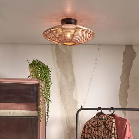Tanami Ceiling light cane & fibres wood beige natural rattan / Ø 40 x H 10 cm - GOOD&MOJO