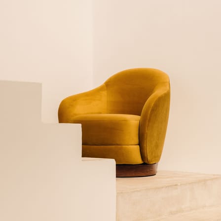 Fauteuil pivotant Bozzolo tissu jaune / Moyen modèle - L 75 cm / Laine bouclette - Maison Sarah Lavoine