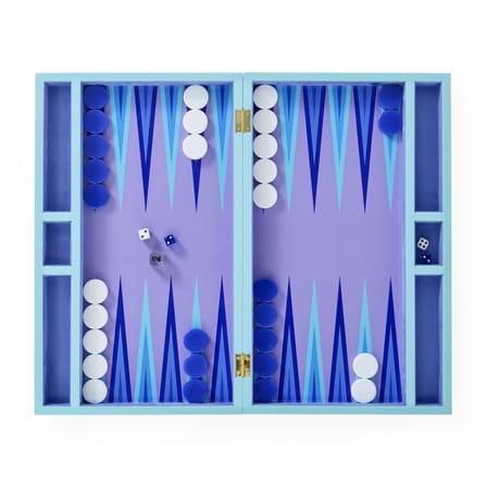 Set de Backgammon Scala bois bleu violet / Coffret laqué / Seconde vie - Jonathan Adler