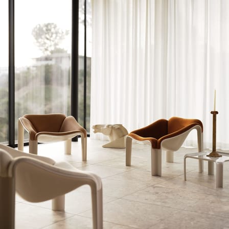 Fauteuil rembourré F300 tissu orange / Pierre Paulin, réédition 1965 - Gubi