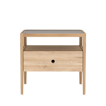 Table de chevet Spindle bois naturel / Chêne massif & verre - 1 tiroir - Ethnicraft