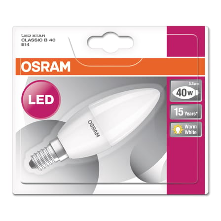 Ampoule LED E14  verre blanc / Flamme dépolie -6W=40W (2700K, blanc chaud) - Osram