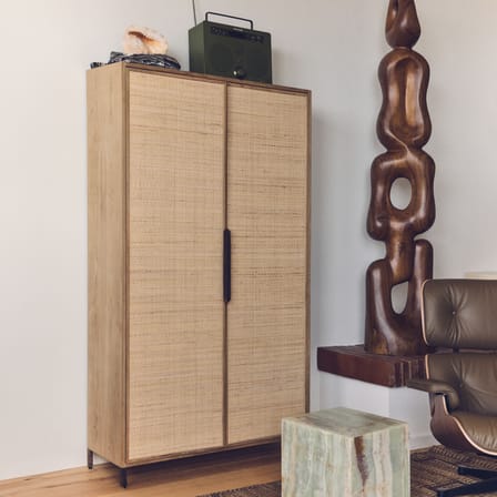 Armoire Pioneer Rattan bois naturel / L 100 x P 37,5 x H 180 cm - Portes rotin - HK LIVING