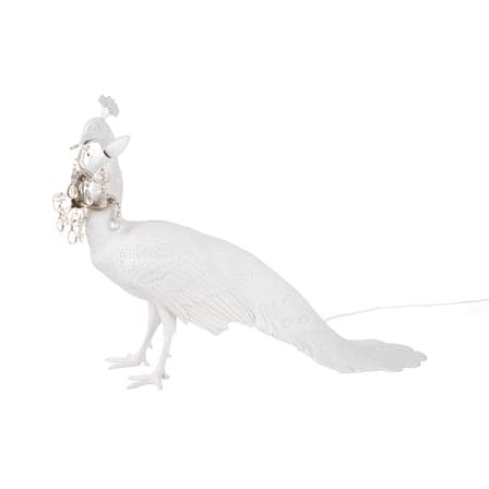 Lampada da posa Peacock materiale plastico bianco / Resina - Lampada a forma di pavone / L 100 x H 69 cm - Seletti