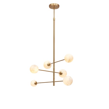 Suspension Carrara métal blanc or / 3 bras & 6 globes - Verre effet marbre / L 99 x H 95 cm / Seconde vie - It's about Romi
