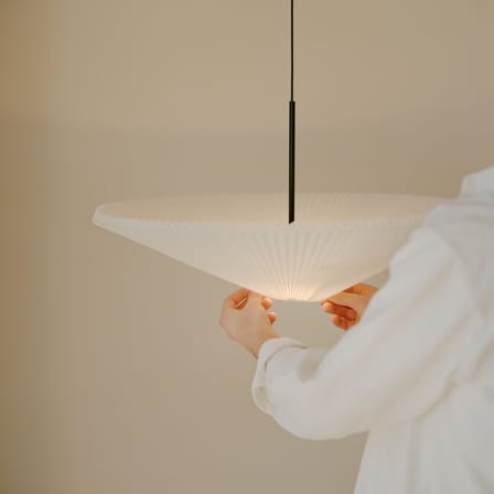 Suspension Nebra Small tissu blanc / LED - Abat-jour ajustable Ø 40 à 75 cm / Seconde vie - NEW WORKS