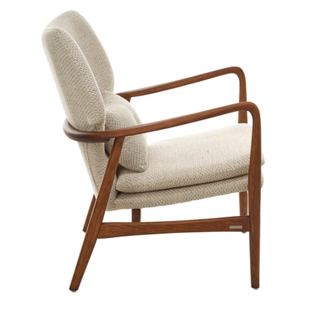 Fauteuil rembourré Peggy tissu blanc beige bois naturel - POLSPOTTEN