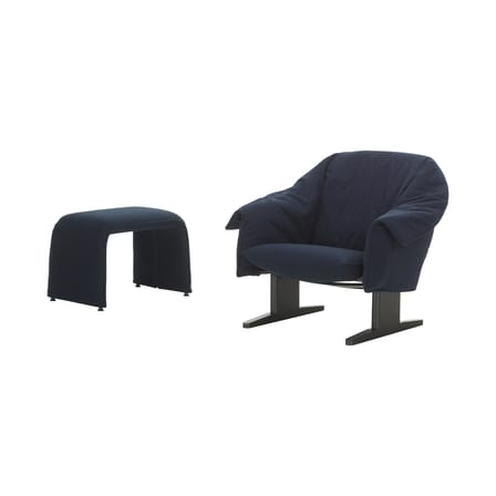 Set fauteuil & banc Bascule Lowback tissu bleu / Mécanisme d’inclinaison - Pieds chêne - Vitra