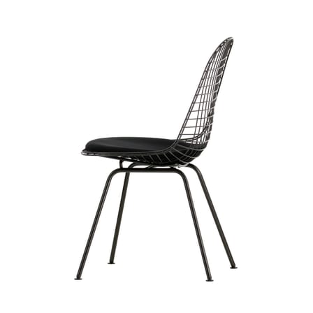 Chaise Wire Chair DKX métal tissu noir / Assise rembourrée - By Charles & Ray Eames, 1951 - Vitra